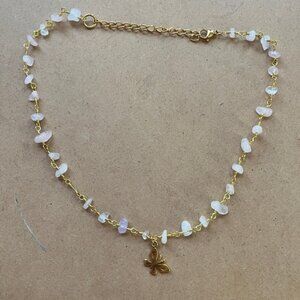 Gold and pink Beaded Necklace with Butterfly Charm